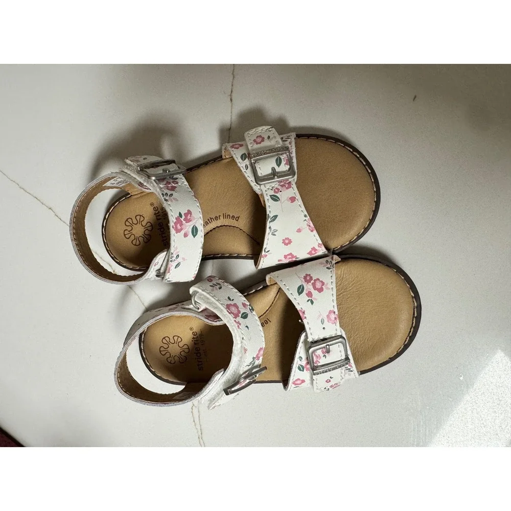 Stride Rite Alina Girls Floral Sandals White Pink Leather Lined BG037801 Size 8M